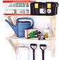 Contents:- 2 x boxes = 8 x slats (shelf), 4 x wall brackets (support)<br/>
The shelf on top has 4 x shelf slats, the shelf on the bottom has 3 x shelf slats.
Both the 3 and 4 slat shelves comply with European Standards of approval.<br/>
Design idea:- Buy 4 x clothes hooks to hang garden accessories.